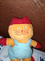 Oranje poes knuffeltje met blauwe tuinbroek en rode muts, Ophalen of Verzenden