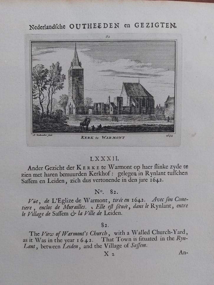 82 / Kerk Warmont - Warmond Gravure A. Rademaker 1ste druk, Antiek en Kunst, Kunst | Etsen en Gravures, Ophalen of Verzenden