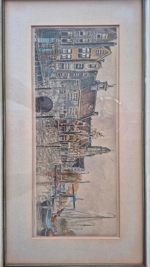 Prent van Delfshaven - Ingelijst, Antiek en Kunst, Kunst | Etsen en Gravures, Ophalen of Verzenden