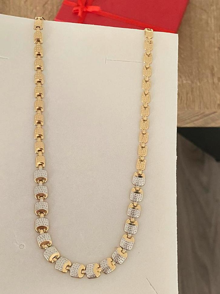 Mooie 14 karaat (585) gouden ketting, wit en geel goud, Sieraden, Tassen en Uiterlijk, Kettingen, Nieuw, Goud, Goud, Ophalen of Verzenden