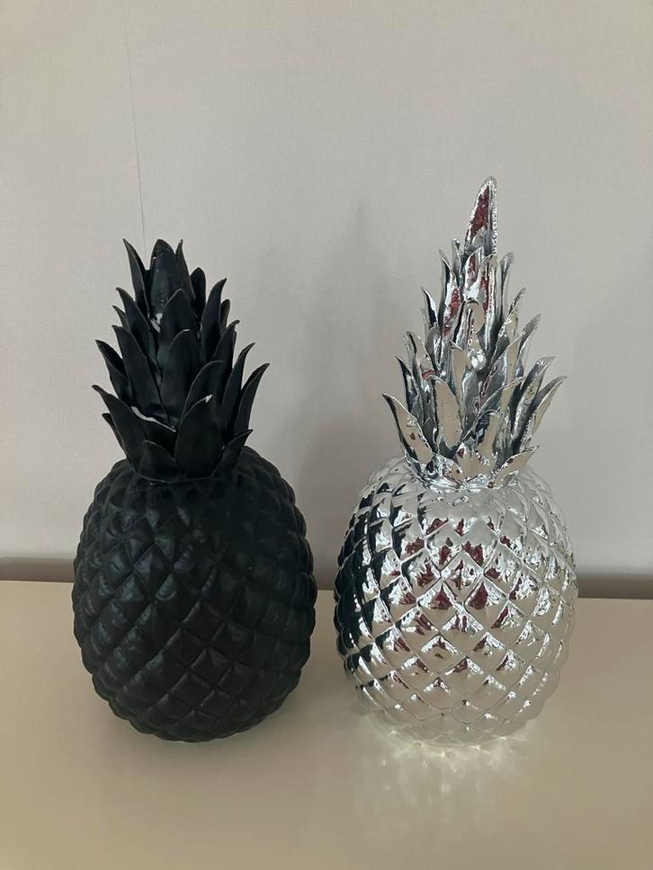 Pols Potten Porseleinen Ananassen - Zwart & Zilver, Huis en Inrichting, Woonaccessoires | Overige, Gebruikt, Ophalen