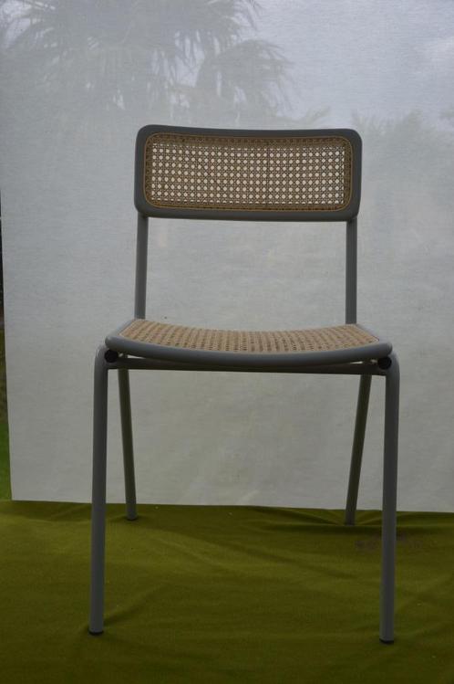 stoel merk Zuiver grijs metaal met webbing/ rattan rugleunin, Huis en Inrichting, Stoelen, Nieuw, Eén, Metaal, Riet of Rotan, Grijs