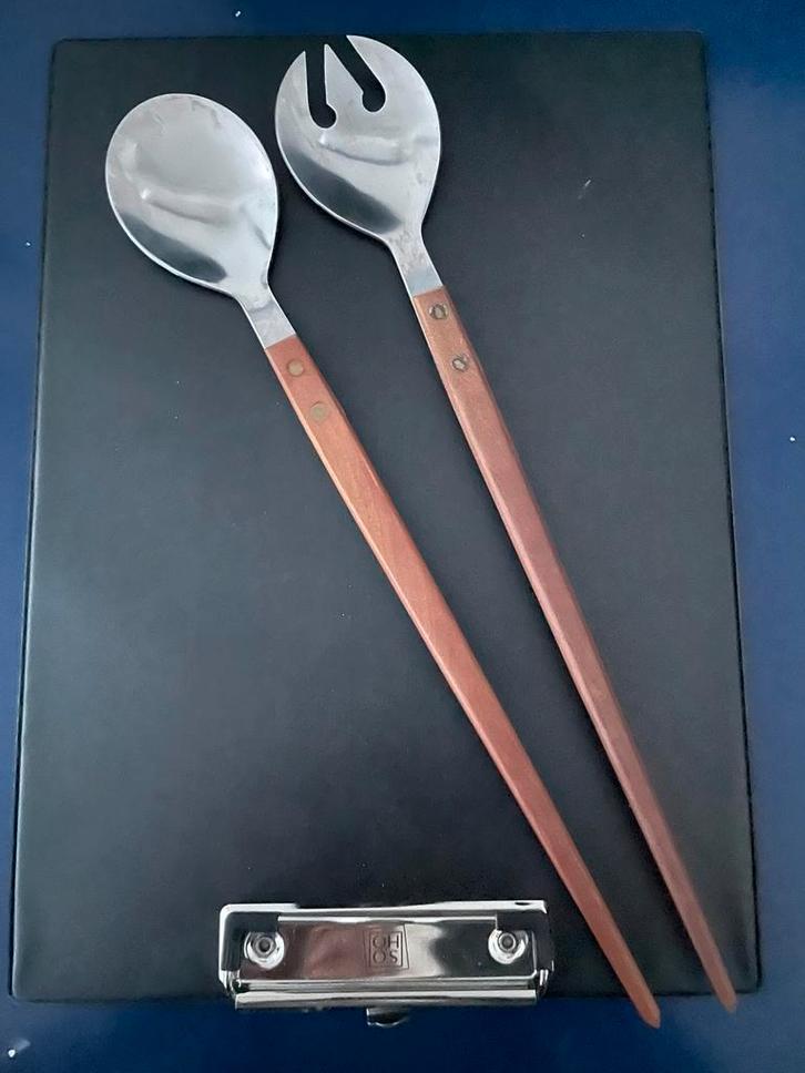 Slabestek slacouvert vintage design modern handvat hout, Antiek en Kunst, Antiek | Bestek, Ophalen of Verzenden