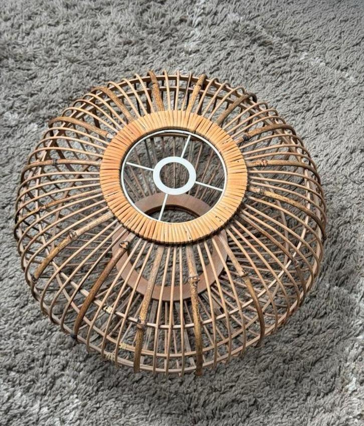 Rieten Rotan Lampenkap - Sfeervolle Verlichting, Huis en Inrichting, Lampen | Lampenkappen, Zo goed als nieuw, 25 tot 50 cm, Rond