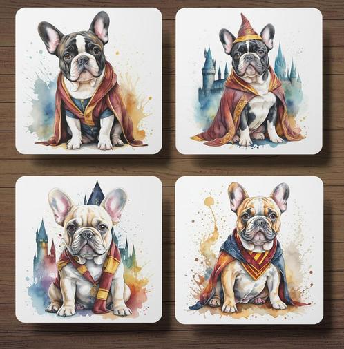 Franse Bulldog Harry Potter onderzetters met houder, Huis en Inrichting, Woonaccessoires | Onderzetters, Nieuw, Glas of Kopje