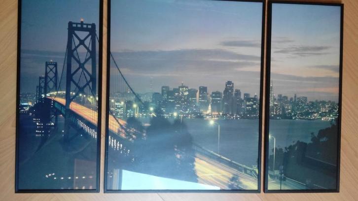 Foto drieluik Oakland Bay Bridge 51 hoog x 40 en 2x20, Huis en Inrichting, Woonaccessoires | Schilderijen, Tekeningen en Foto's