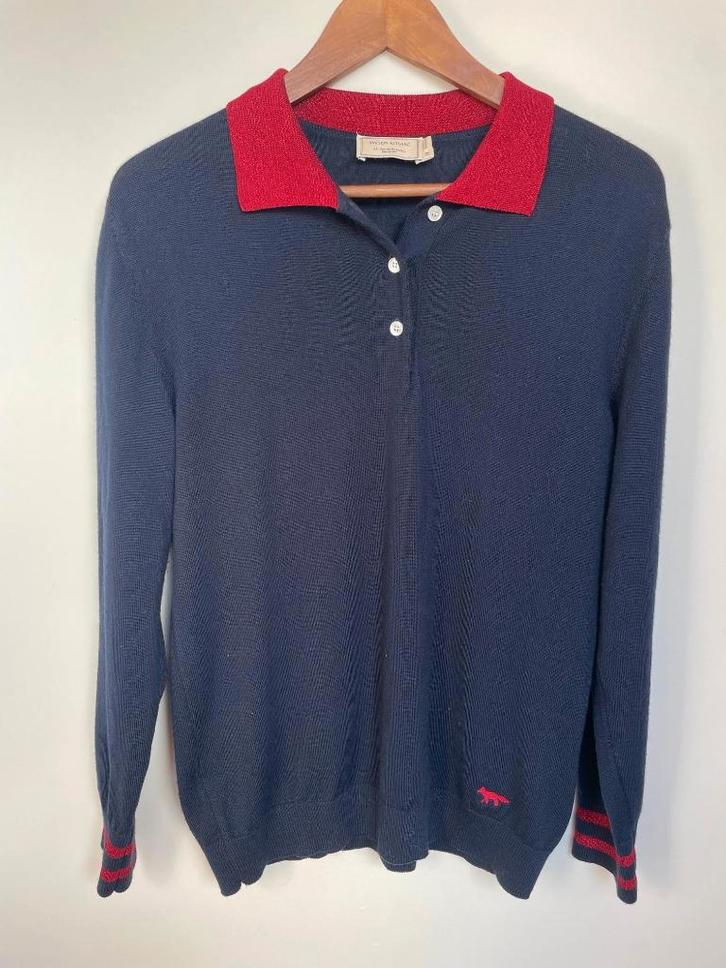 Maison Kitsuné blauw rode trui fijngebreid maat M wol, Kleding | Dames, Truien en Vesten, Zo goed als nieuw, Maat 38/40 (M), Blauw