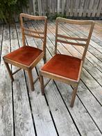 Brocante stoelen met stof zitdeel twee stuks, Ophalen, Gebruikt, Twee, Bruin