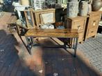 Industriële bank hout/metaal 97 cm, Huis en Inrichting, Krukjes, Ophalen, Gebruikt, Hout