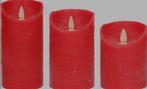 Set van 3x stuks Rode wax Led kaarsen met bewegende vlam, Ophalen of Verzenden, Zo goed als nieuw, Overige materialen, Minder dan 25 cm