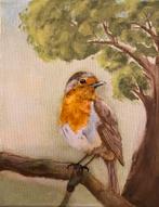 Handgemaakte aquarel schilderij | roodborstje, bijeneter, Ophalen