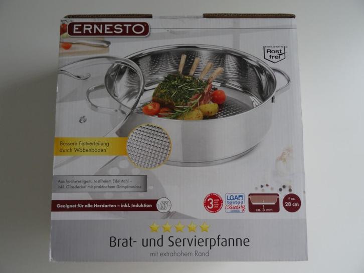 Nieuwe rvs braadpan / hapjespan / serveerpan 28 cm, Huis en Inrichting, Keuken | Potten en Pannen, Nieuw, Rvs, Ophalen of Verzenden