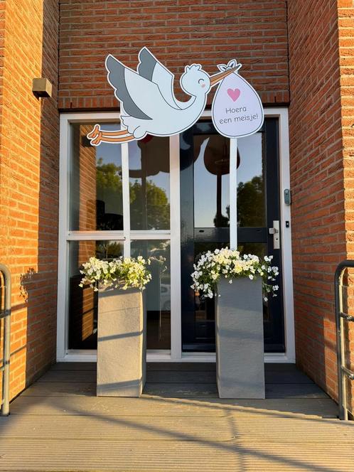 Geboortebord Ooievaar Meisje, Kinderen en Baby's, Kraamcadeaus en Geboorteborden, Nieuw, Geboortebord, Ophalen