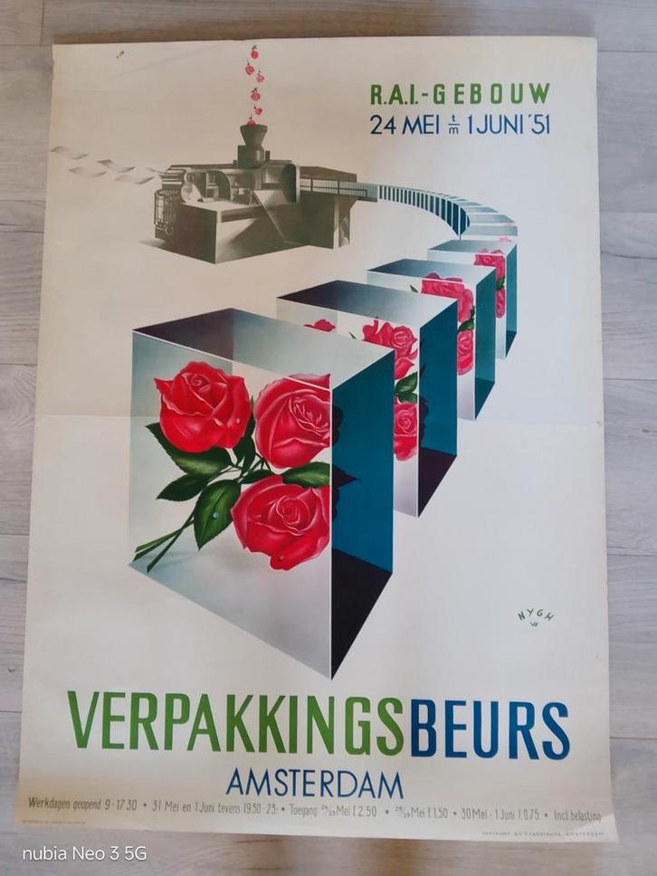 Vintage Verpakkingsbeurs Amsterdam 1951 Affiche, Antiek en Kunst, Kunst | Tekeningen en Foto's, Ophalen of Verzenden