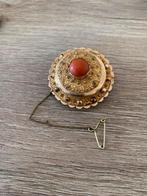 Klederdracht broche bloedkoraal 14k goud Antiek 1880, Sieraden, Tassen en Uiterlijk, Antieke sieraden, Verzenden, Goud, Broche