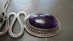 Zilveren  ketting met grote  zilver hanger en Amethist steen, Ophalen of Verzenden, Zo goed als nieuw, Met edelsteen, Zilver