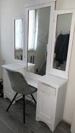 Charmante brocante kaptafel met spiegel, Ophalen, Gebruikt, 100 tot 150 cm, 50 tot 100 cm
