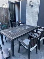 Houten tuinset met 4 stoelen overschilderbaar ophalen borne, Tuin en Terras, Tuinsets en Loungesets, Ophalen, 4 zitplaatsen, Gebruikt