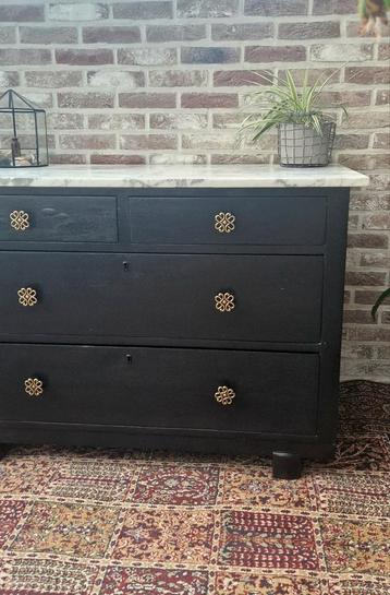 Zwart met marmerblad ladekast commode  beschikbaar voor biedingen