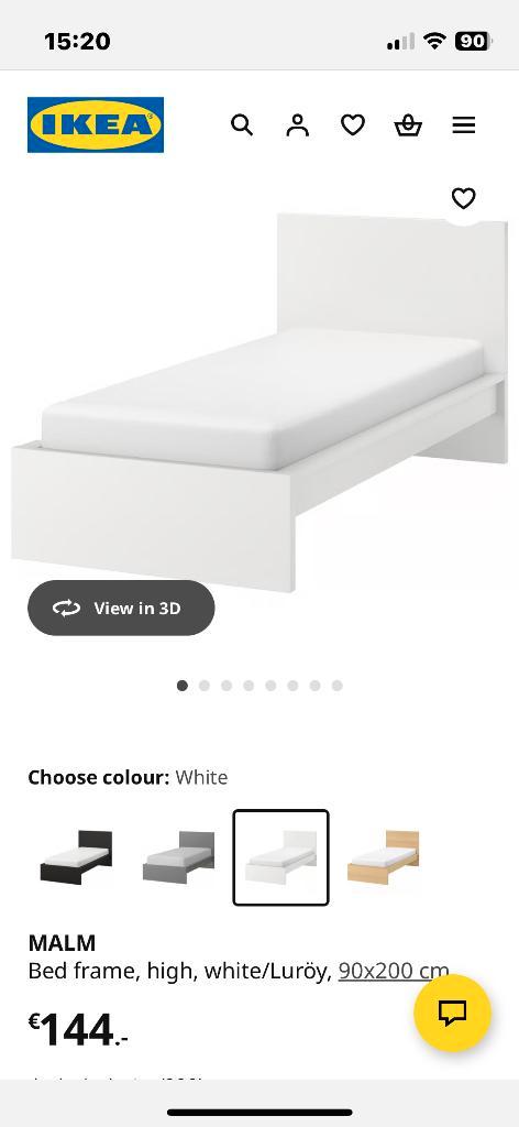 Ikea Bed Malm, Huis en Inrichting, Slaapkamer | Bedden, Zo goed als nieuw, Eenpersoons, 90 cm, 200 cm, Hout, Wit, Ophalen
