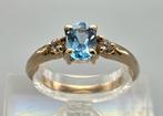 Gouden Vintage ring edelsteen topaas en diamant. 2026/25., Sieraden, Tassen en Uiterlijk, Ringen, Blauw, ., Ophalen of Verzenden