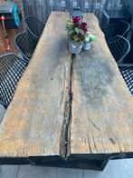 Massief eikenhouten tafel met stalen onderstel, Ophalen, Zo goed als nieuw, Rechthoekig, Hout
