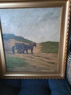 Oude schilderij met paard en kar, Ophalen of Verzenden