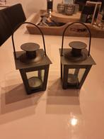 Metalen lantaarn, 12cm hoog 2x, Gebruikt, Grijs, Ophalen of Verzenden, Metaal