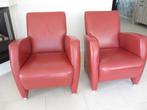 2 rood lederen fauteuils, Ophalen, Zo goed als nieuw, Leer