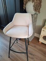 Beige barkruk met linnen zitting en metalen frame, Huis en Inrichting, Barkrukken, Ophalen, Met voetsteun, 60 tot 90 cm, Zo goed als nieuw