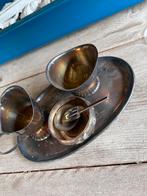 Vintage Zilveren Dienblad met Roomstel en Suikerpot, Antiek en Kunst, Ophalen of Verzenden, Zilver