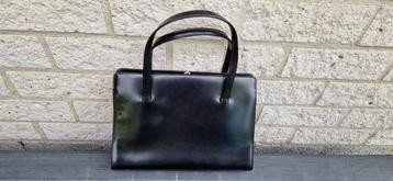Handtas zwart leer vintage jaren 50, 30x21cm beschikbaar voor biedingen