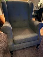 Fauteuil met hocker donkergrijs stof, Ophalen, Hout, Zo goed als nieuw, 75 tot 100 cm