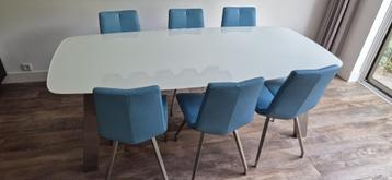 Mat glazen eettafel met 6 stoelen beschikbaar voor biedingen