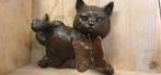Bronzen beeld/ Kitten spelend met vlinder / brons / poes/kat, Dierenbeeld, Nieuw, Info@huisentuindecoratiemarie.nl, Huis en tuin decoratie marie