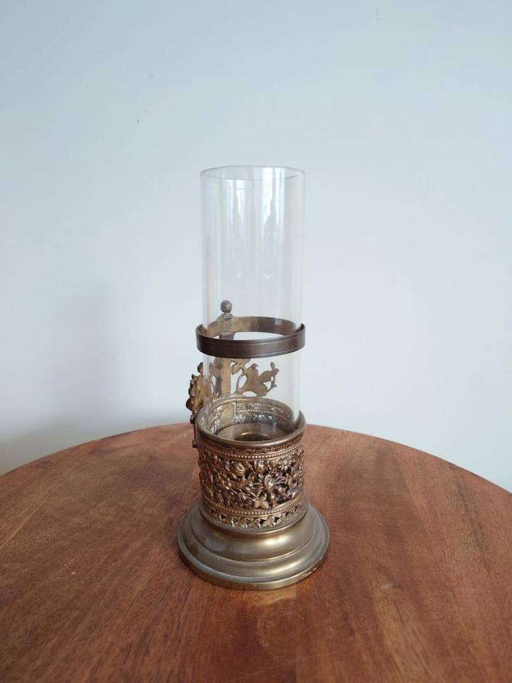 Antieke kandelaar met glazen houder, Antiek en Kunst, Antiek | Glas en Kristal, Ophalen
