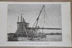 Antieke gravure - Baggermachine i/h Panamakanaal - 1885 !!, Antiek en Kunst, Kunst | Etsen en Gravures, Ophalen of Verzenden