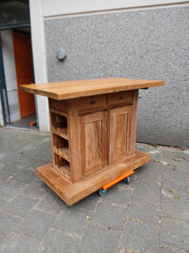 Teakhouten bartafel, wijnrek aan kopzijde., Huis en Inrichting, Barren, Gebruikt, Ophalen