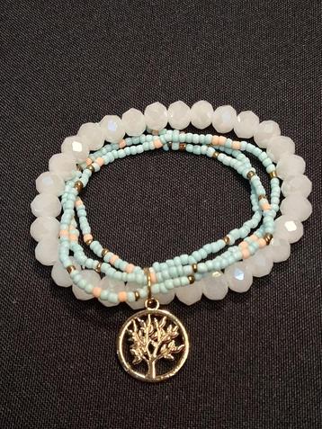 armbandjes turquoise lichtroze kraaltjes life tree (open) beschikbaar voor biedingen