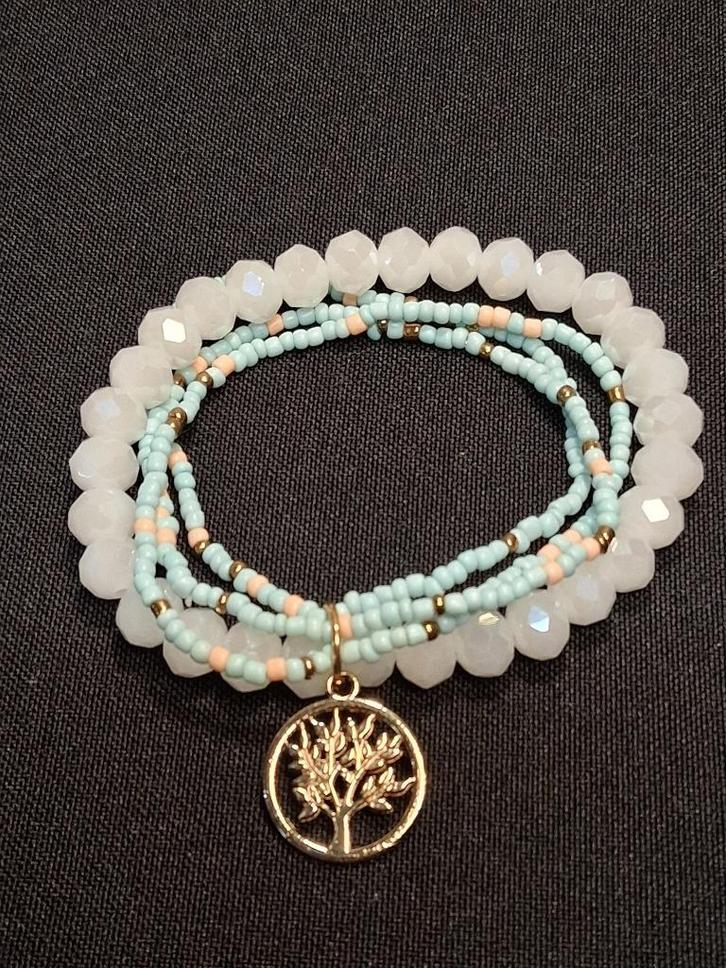 armbandjes turquoise lichtroze kraaltjes life tree (open), Sieraden, Tassen en Uiterlijk, Armbanden, Nieuw, Overige materialen