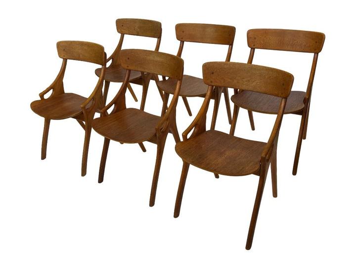 Vintage set van 6 Arne Hovmand Olsen stoelen 60's Design, Huis en Inrichting, Stoelen, Gebruikt, Vijf, Zes of meer stoelen, Hout