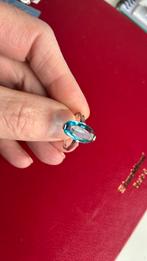 Zilver ring met blauwe steen 19 mm keur zwaardje, Gebruikt, Blauw, 19 tot 20, Ophalen of Verzenden