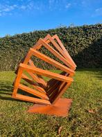 Modern stalen tuinbeeld – geometrische sculptuur roestpatina, Ophalen of Verzenden, Nieuw, Metaal, Abstract beeld