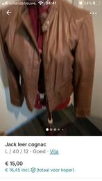 Cognac leren jas, Kleding | Heren, Jassen | Winter, Ophalen, Gedragen, Maat 52/54 (L), Bruin