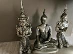 Thais zilveren beeldjes 2x tempelwachter ,1x Boeddhabeeldje., Ophalen