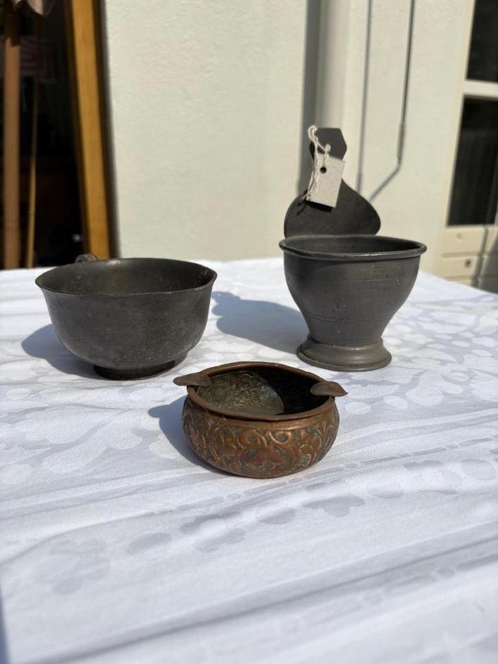 Verscheidene tinnen/koperen werkjes, Antiek en Kunst, Antiek | Woonaccessoires, Verzenden