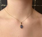 Blauwe saffier edelsteen fraaie 14k gouden ketting hanger, Voordeelsieraden, Ophalen of Verzenden, Zo goed als nieuw, Met edelsteen