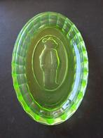 Vintage schotel Uranium glas met Rupert bear 1930 Leerdam, Ophalen of Verzenden