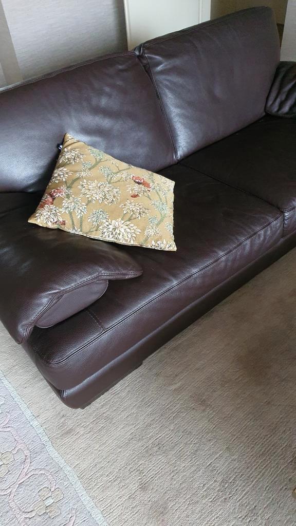 Leren banken - 3-zits en 2-zits, Huis en Inrichting, Banken | Bankstellen, Gebruikt, Rechte bank, Vierpersoons of meer, 200 tot 250 cm