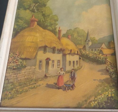 Brocante prentje huisjes, Antiek en Kunst, Curiosa en Brocante, Ophalen of Verzenden